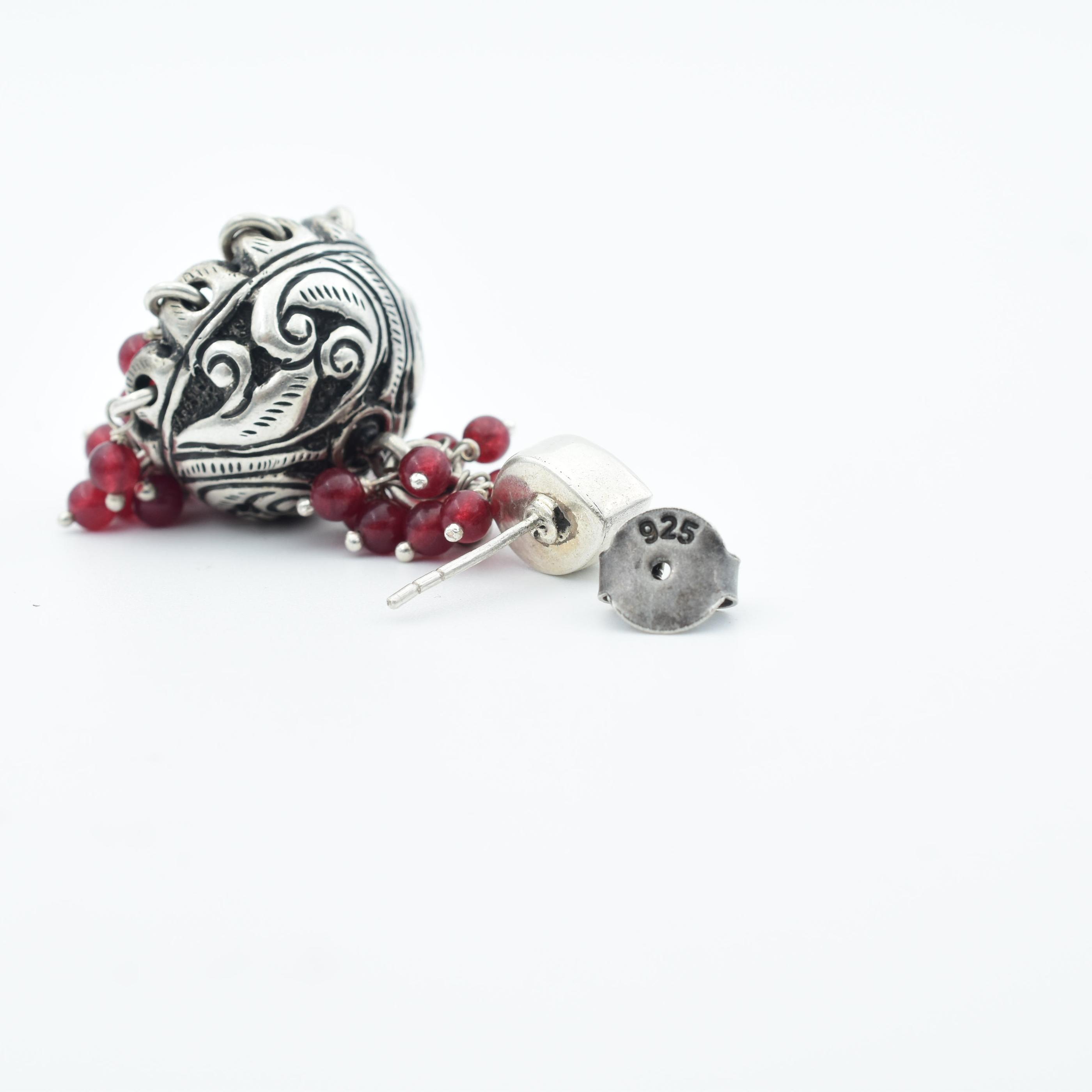 Red Stone Studded Sterling Silver Jhorokha Earrings