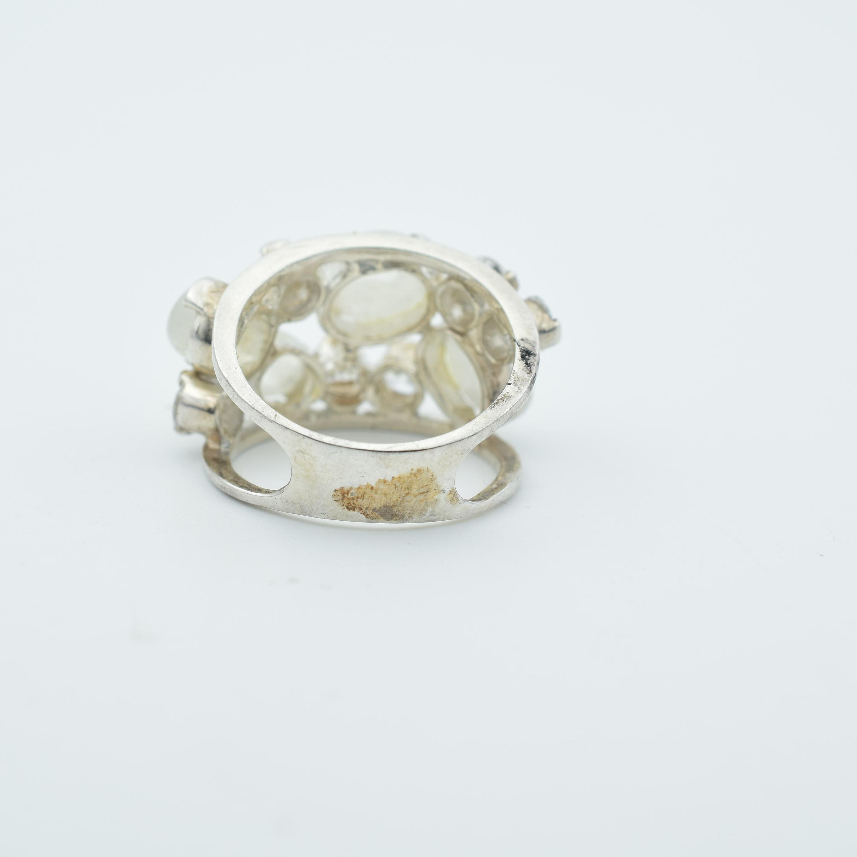 White Stone Stud Silver Ring