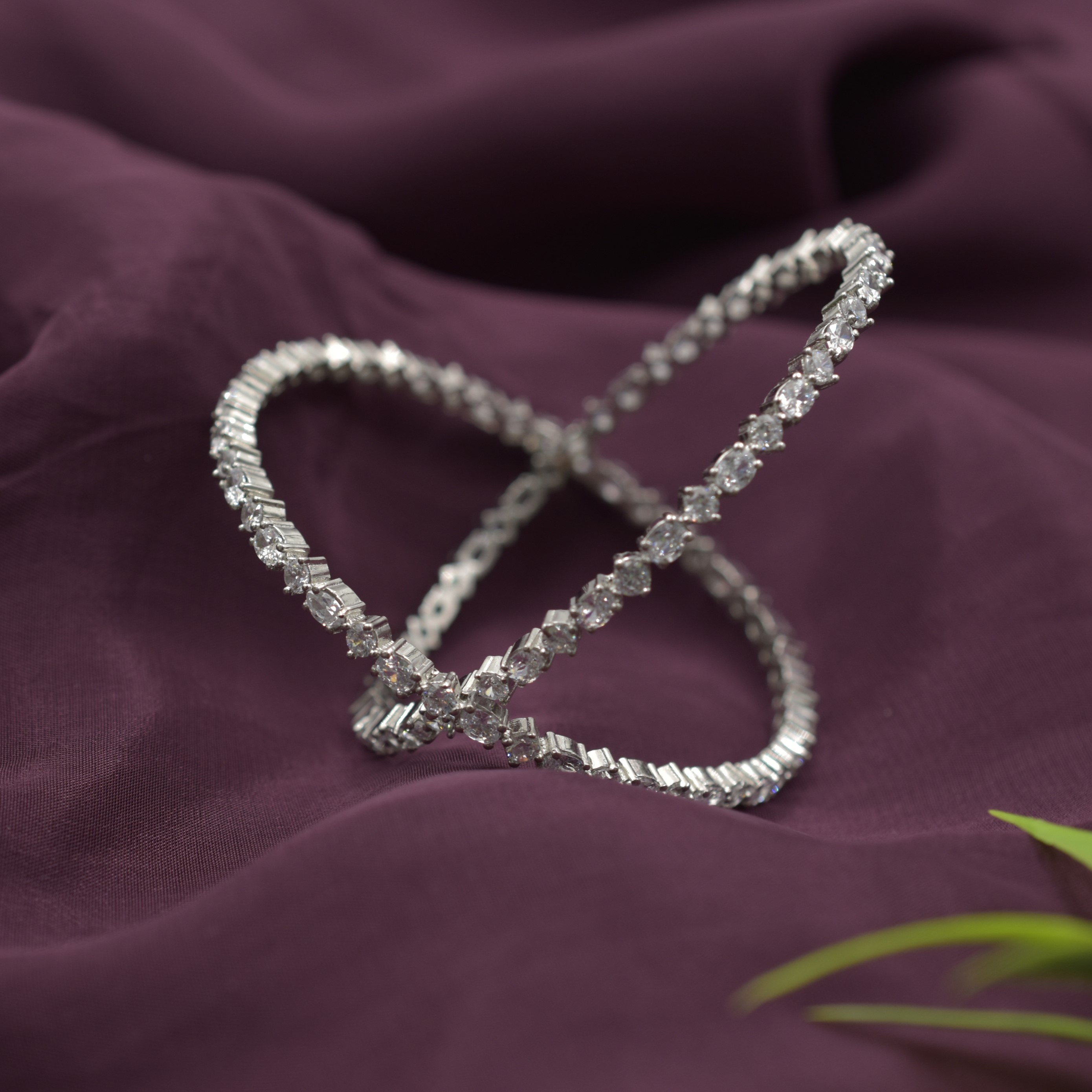Women Sterling Silver Spark Stone-Studded Bangles