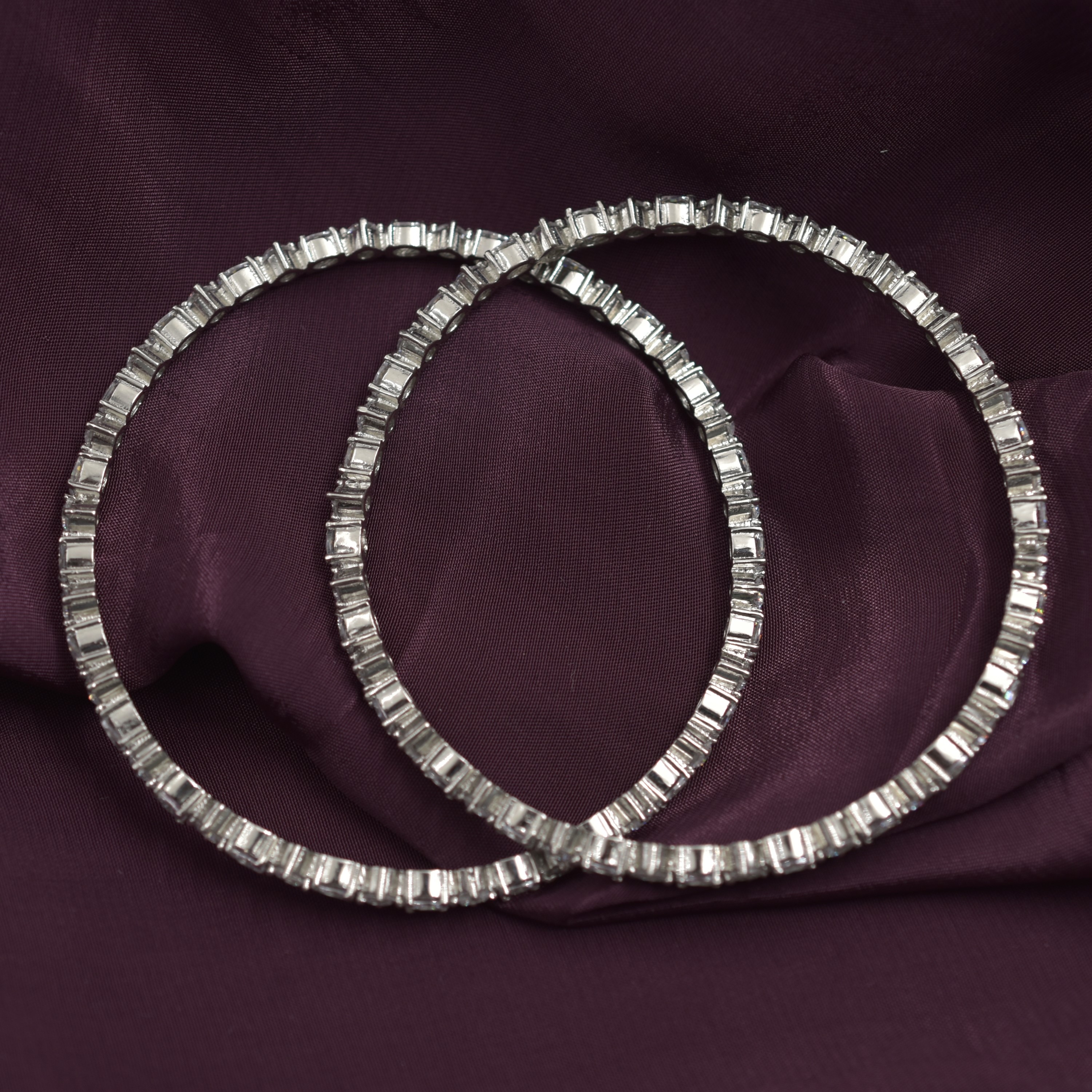 Women Sterling Silver Spark Stone-Studded Bangles