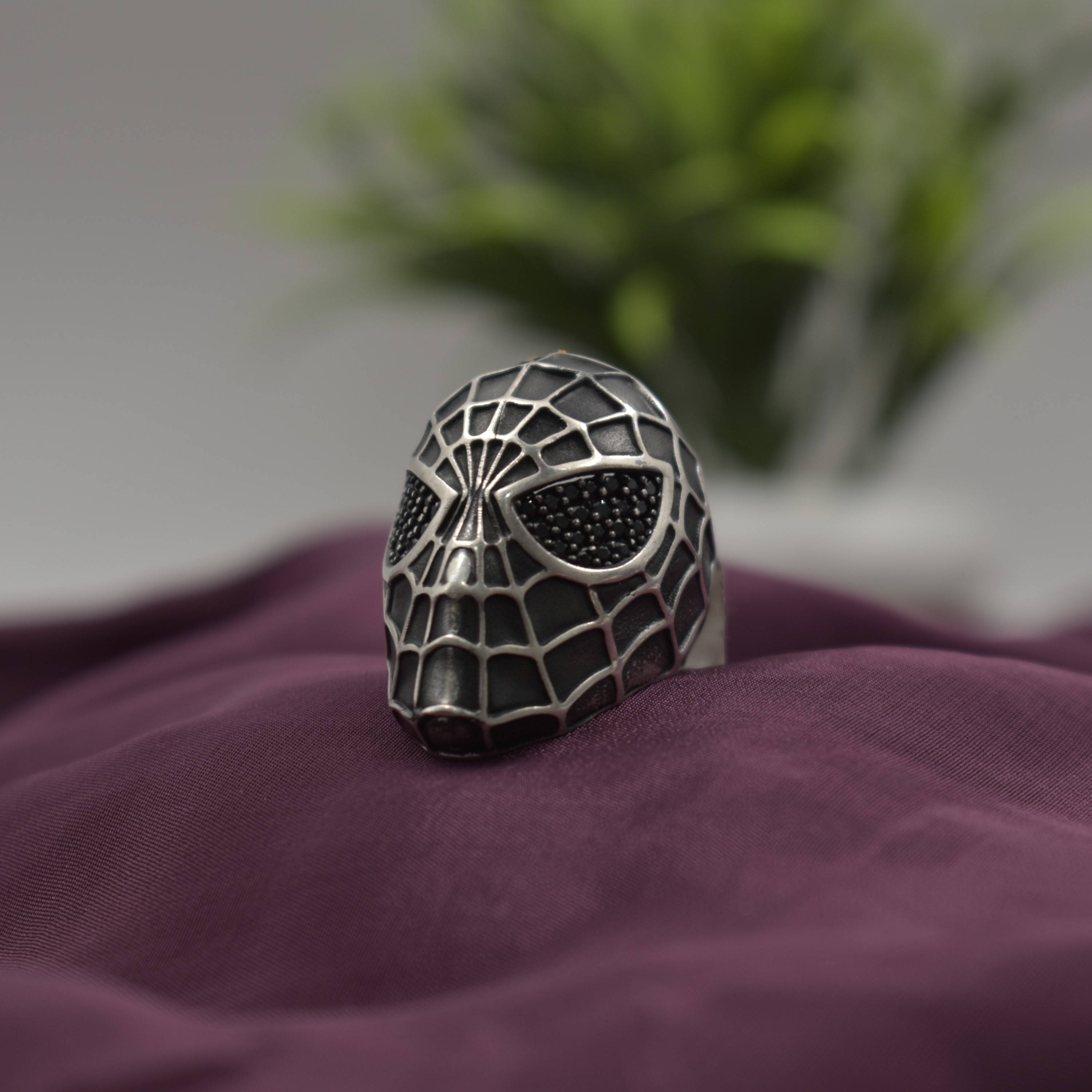 Spiderman Oxidised Silver Ring