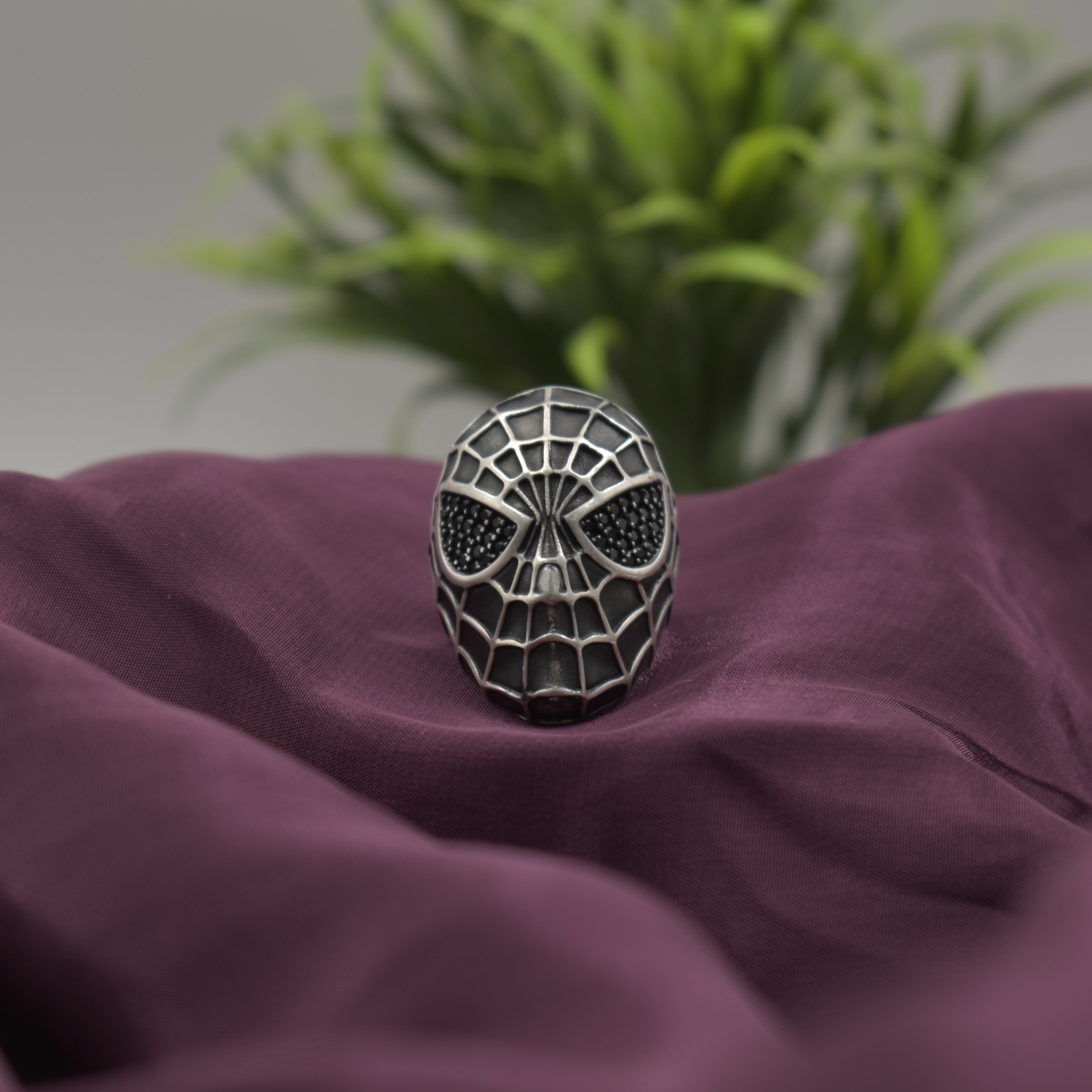 Spiderman Oxidised Silver Ring