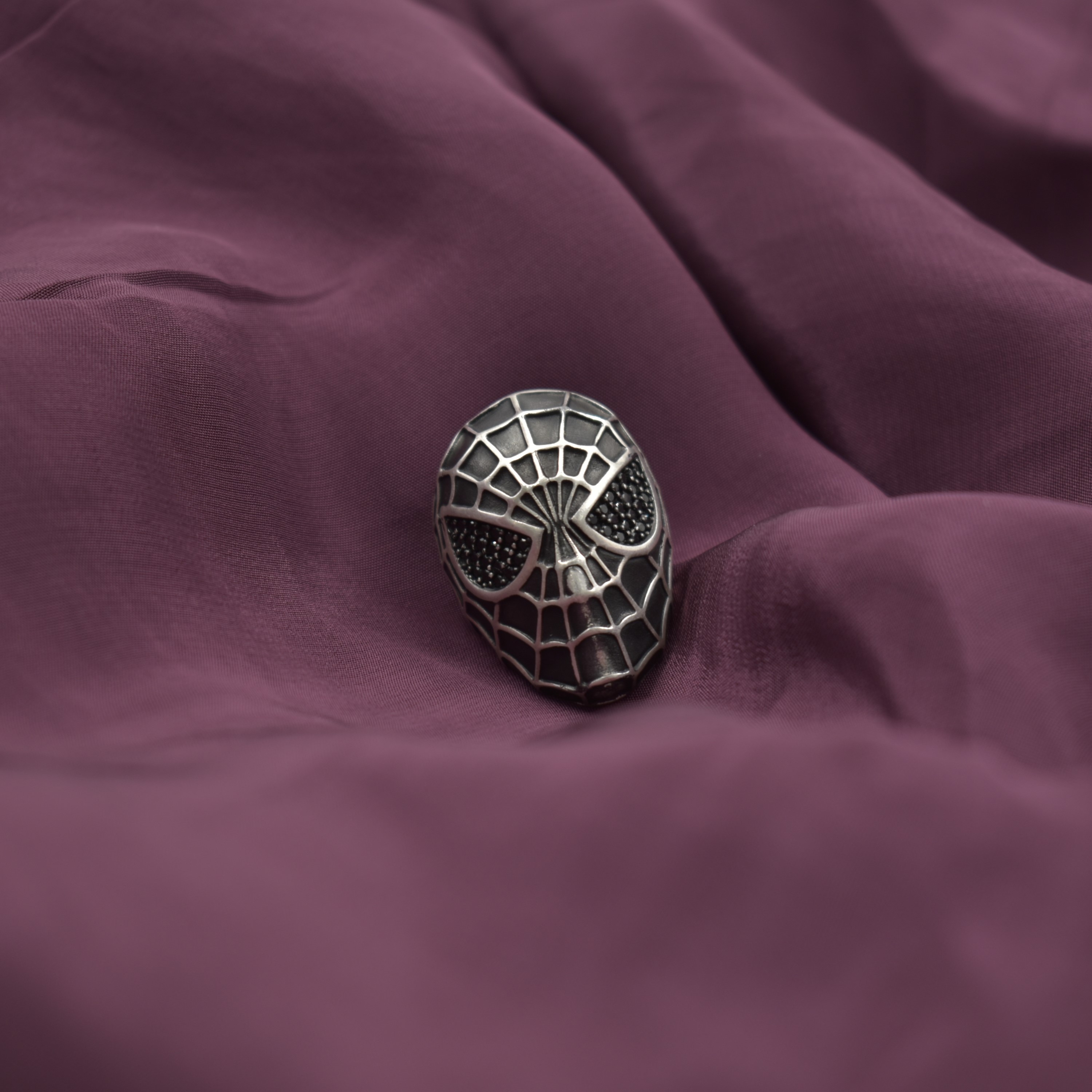 Spiderman Oxidised Silver Ring
