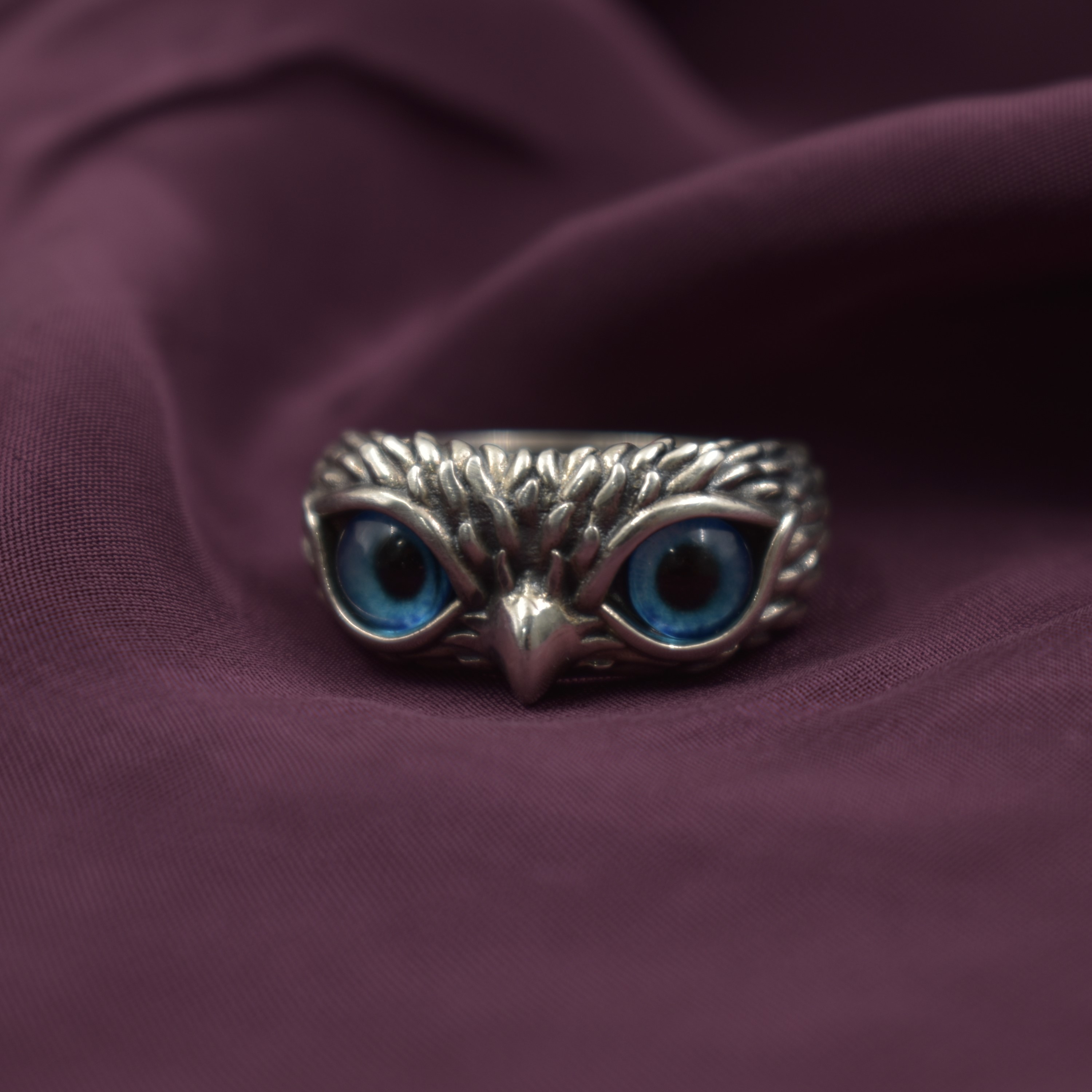 Blue Owl Eye Ring
