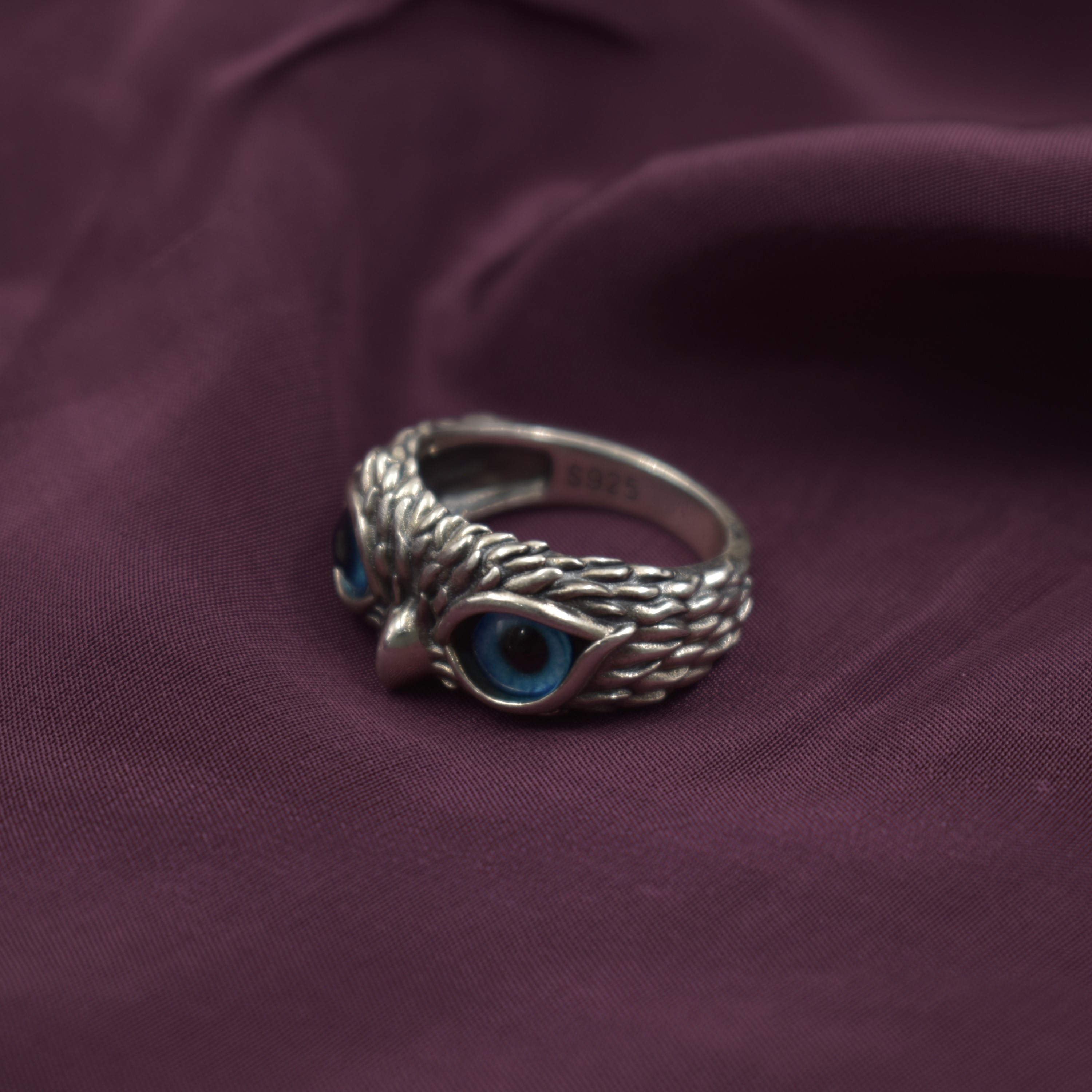 Blue Owl Eye Ring