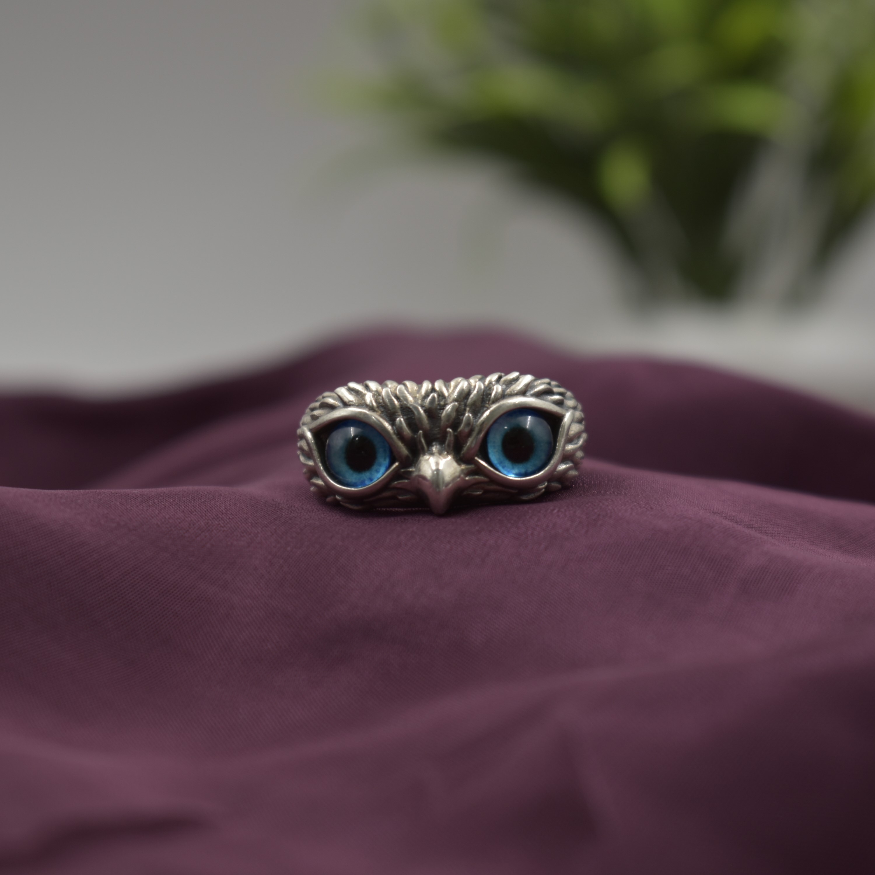 Blue Owl Eye Ring