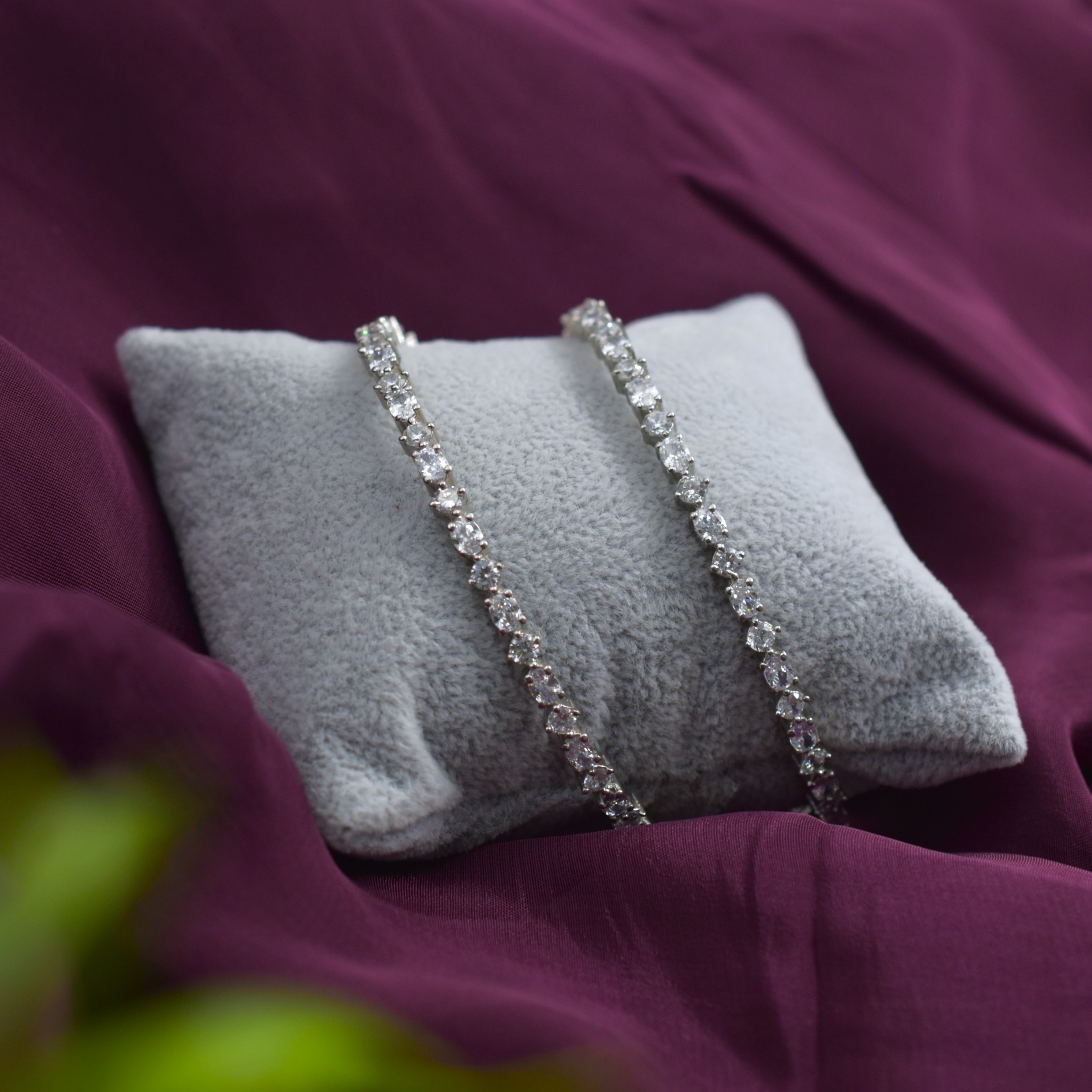 Women Sterling Silver Spark Stone-Studded Bangles