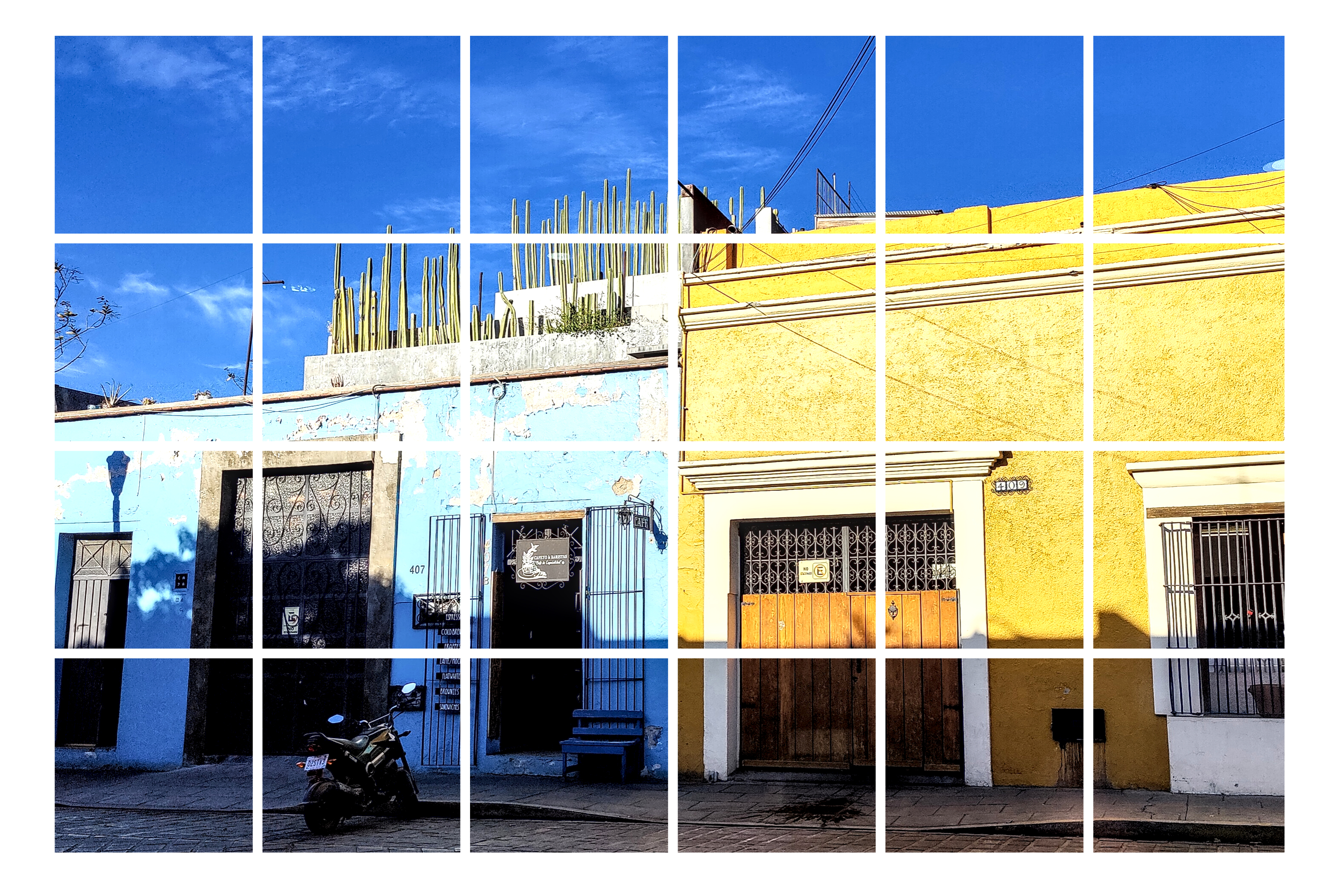 A single motorcycle in the streets of Oaxaca