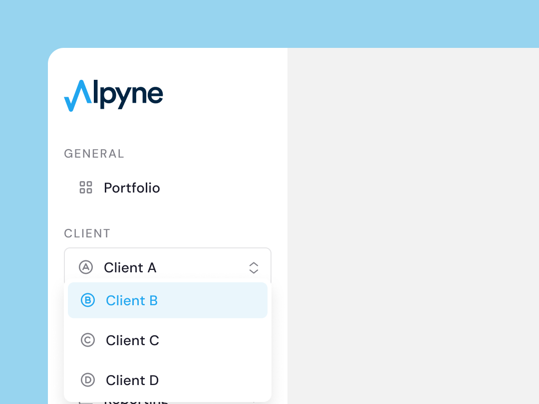 Alpyne UI showing client portfolio