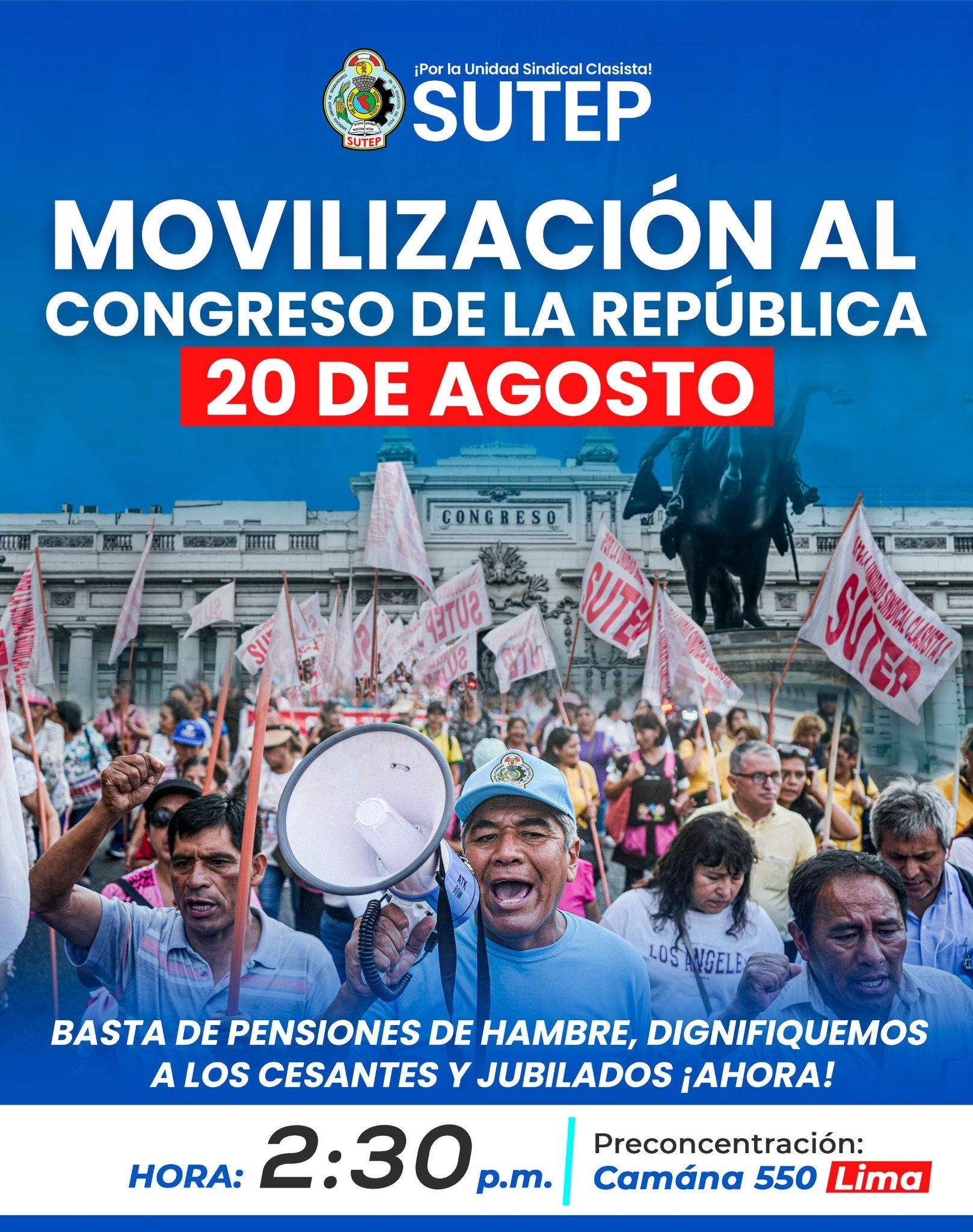 Gran movilización al Congreso este 20 de agosto por pensiones dignas