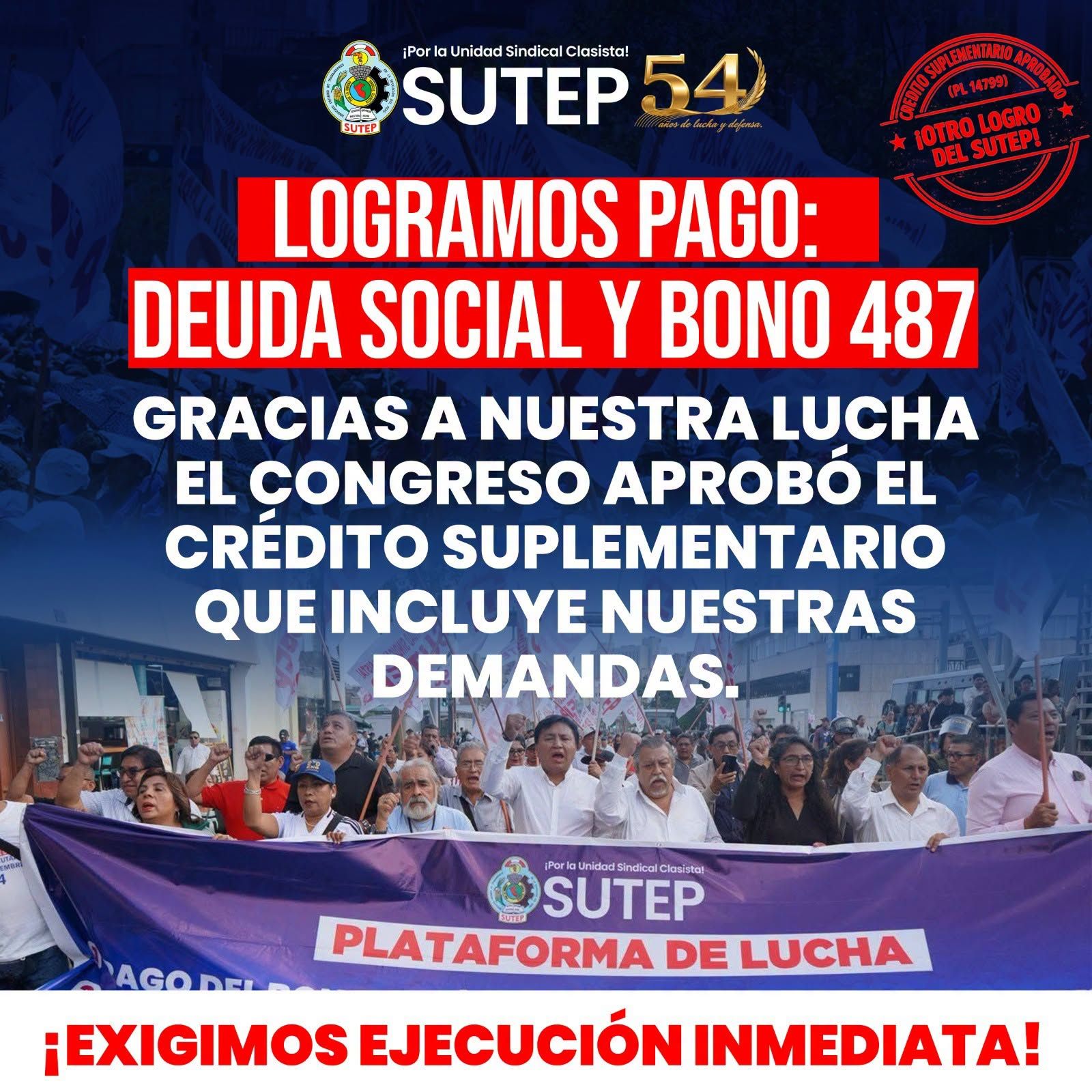 ¡Sin lucha no hay victorias! SUTEP logra el pago del bono de S/ 487 y avances en la deuda social para el magisterio