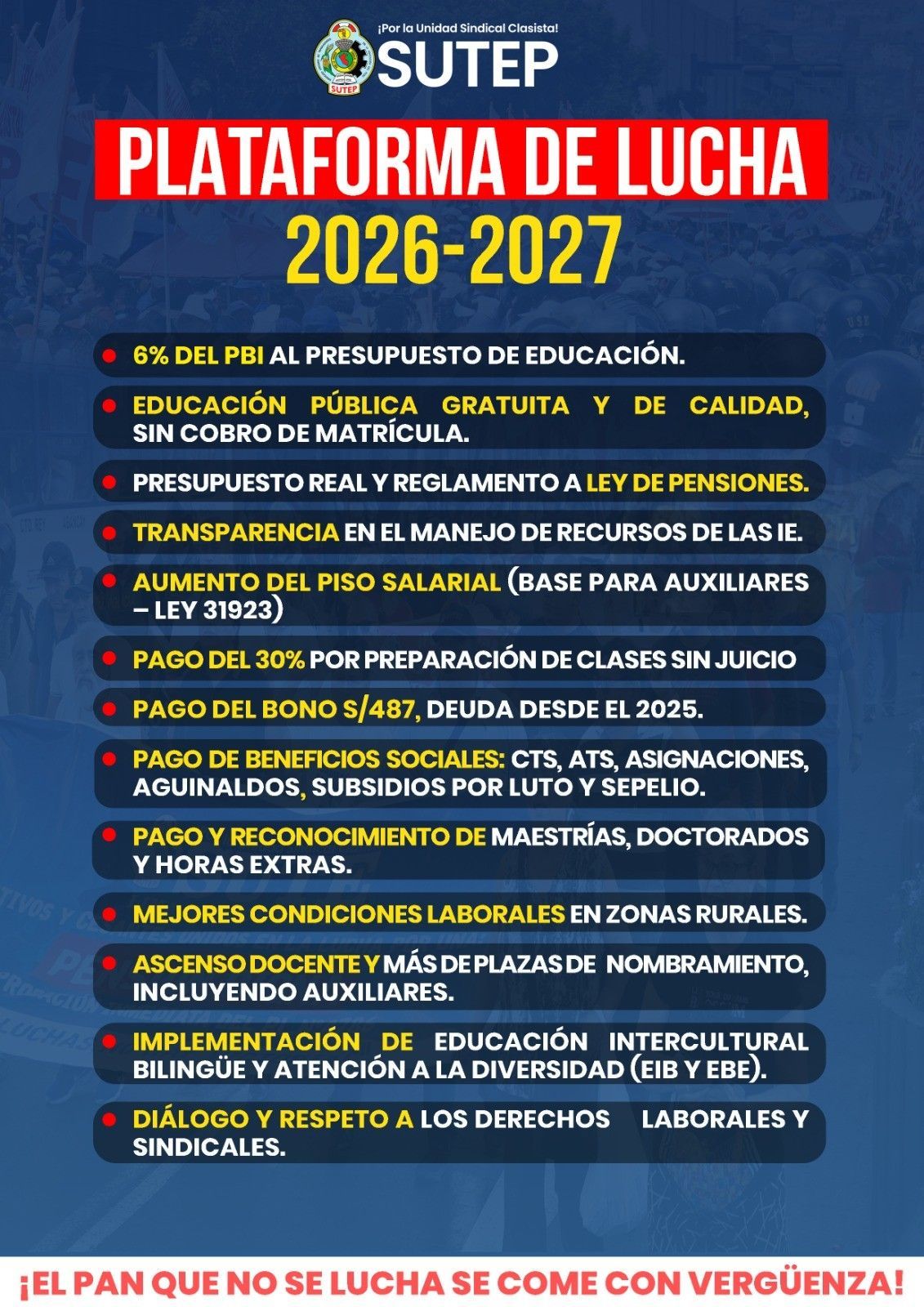 Plataforma de Lucha 2026–2027 con demandas clave para la educación