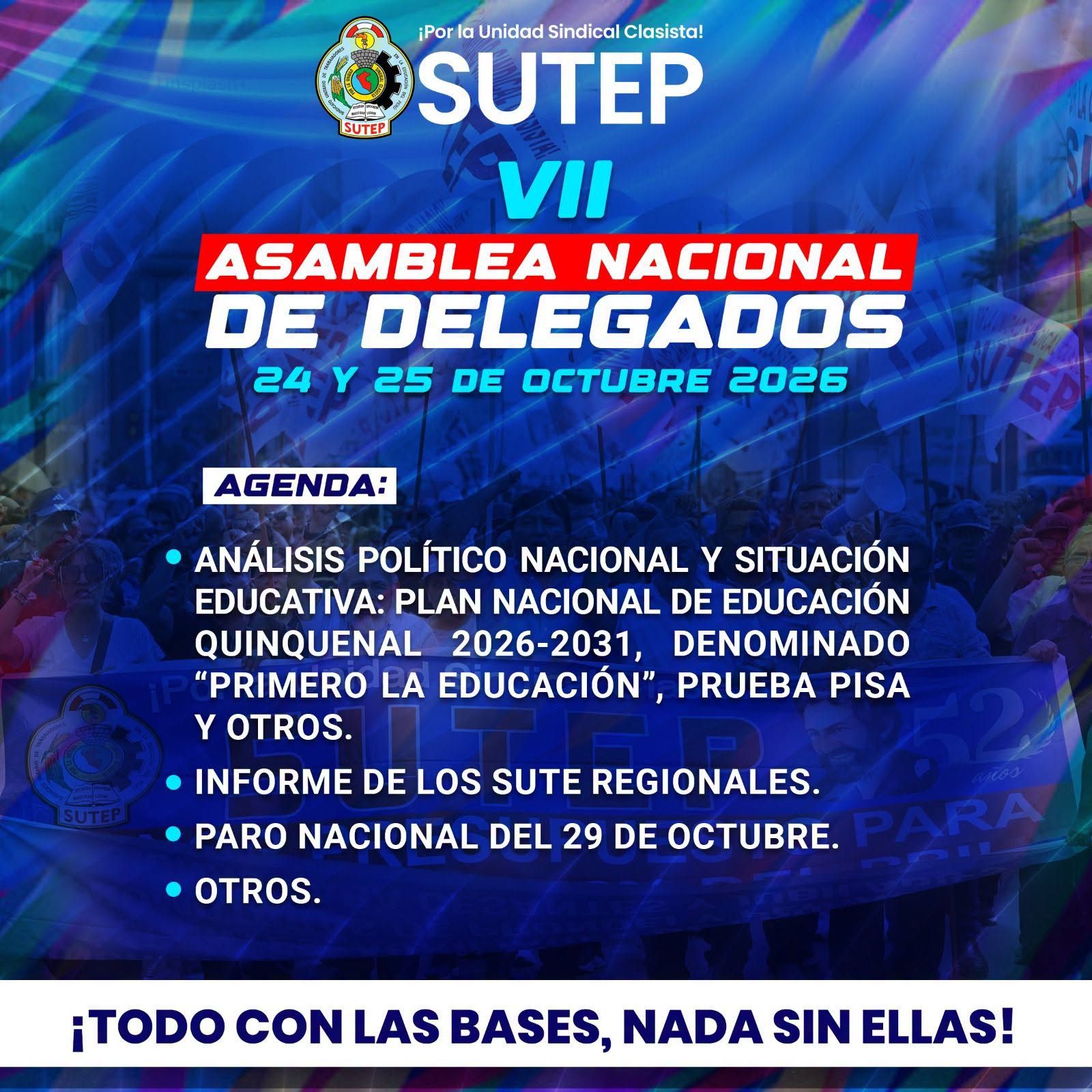 SUTEP realizará su VII Asamblea Nacional de Delegados los días 24 y 25 de octubre en Lima