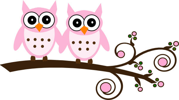 Twin Pink Owls On Branch Clip Art At Clker - Owl Clipart Baby Shower Girl Baby Owls - Free Transparent PNG Clipart Images Download. - Owl Transparent PNG Free Download