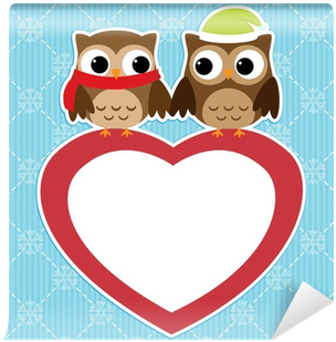 Winter Card With Couples Of Owls On Red Heart Wall - Owls - Free Transparent PNG Clipart Images Download. - Owl Transparent PNG Free Download