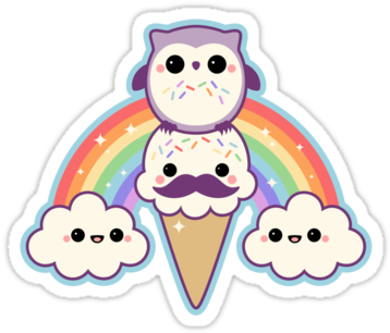 Super Cute Stickers With Mustache Ice Cream Cone, Happy - Cute Kawaii Owl - Free Transparent PNG Clipart Images Download. - Owl Transparent PNG Free Download