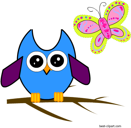 Cute Owl And A Butterfly Free Clip Art Png Image - Clip Art - Free Transparent PNG Clipart Images Download. - Owl Transparent PNG Free Download