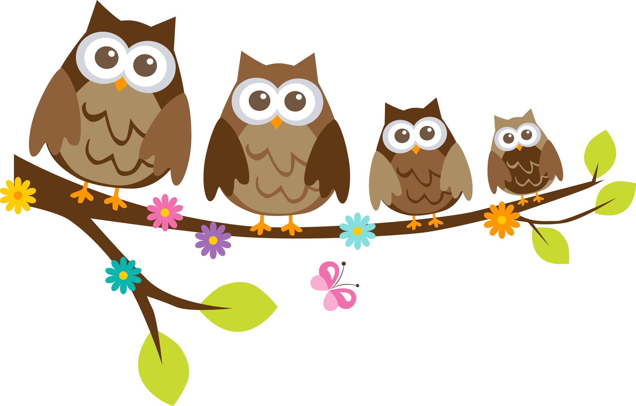 Owlet Clipart Woodland Owl - Famille Hiboux Sur Branche - Free Transparent PNG Clipart Images Download. - Owl Transparent PNG Free Download