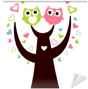 Two Cute Owls Sitting On Love Tree Isolated On White - Obraz Sowa Dla Dzieci - Free Transparent PNG Clipart Images Download. - Owl Transparent PNG Free Download
