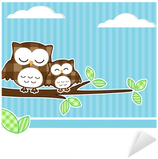 Card With Two Owls On Branch With Textile Background - Buho Con Su Hijo Fondo De Pantalla - Free Transparent PNG Clipart Images Download. - Owl Transparent PNG Free Download
