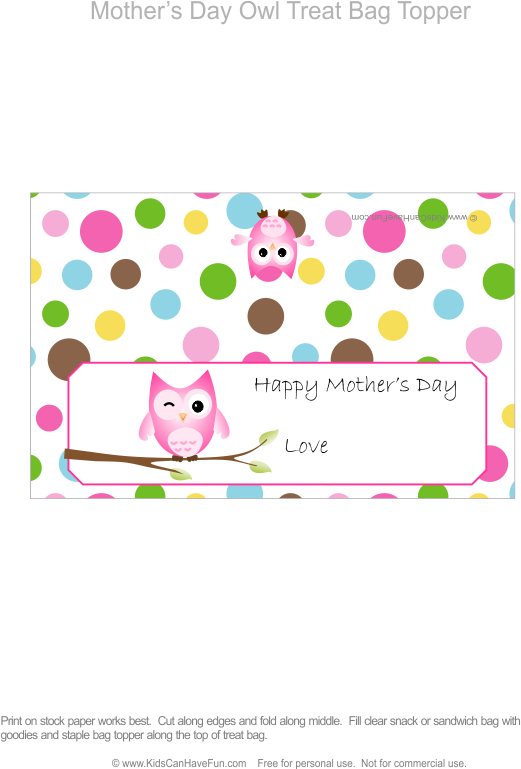 Mother"s Day Owl Treat Bag Topper - Cartoon, HD Png Download - Owl Transparent PNG Free Download