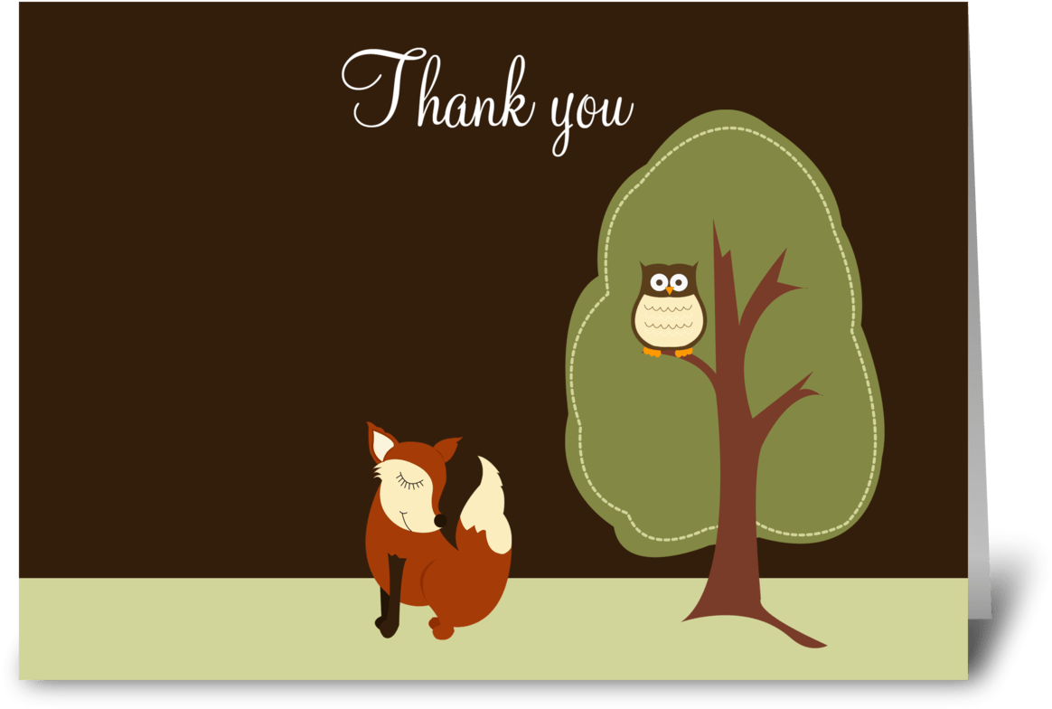 Fox And Owl Woodland Thank You Greeting Card - Kawaii Cute Thank You, HD Png Download - Owl Transparent PNG Free Download
