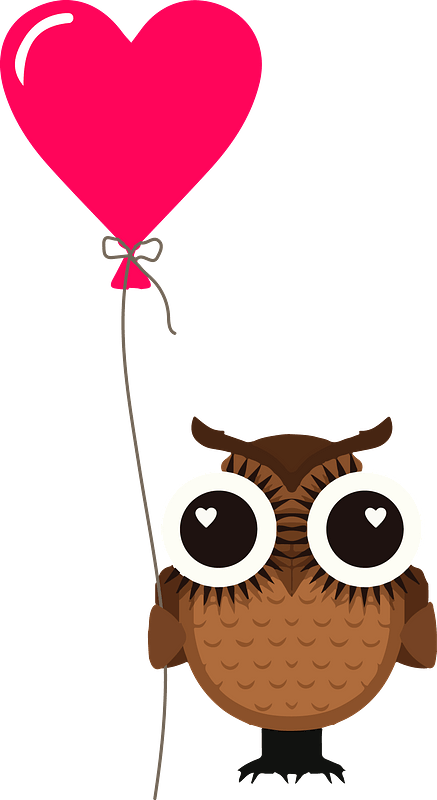 Owl With Heart Balloon Clipart - Balloon, HD Png Download - Owl Transparent PNG Free Download