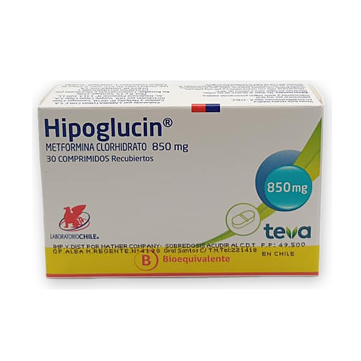 Hipoglucin 850 mg. comp. rec. caja x 30