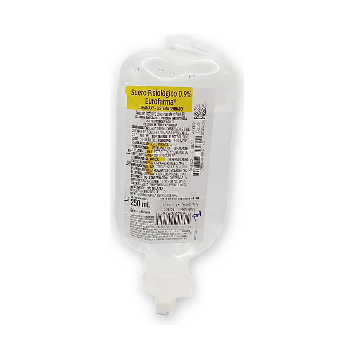 Suero fisiologico 0.9% eurofarma sol. iny. fco. x 250 ml.