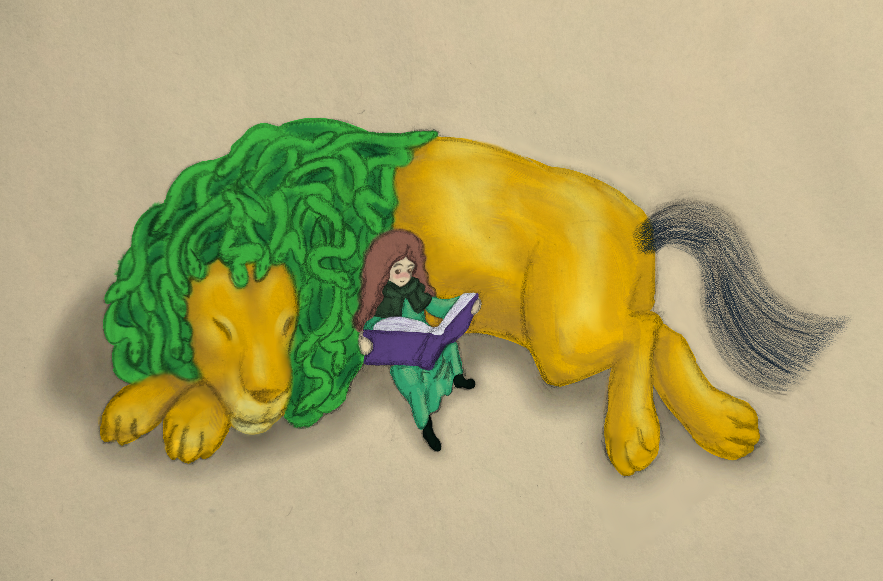 Hermione reading on Harry