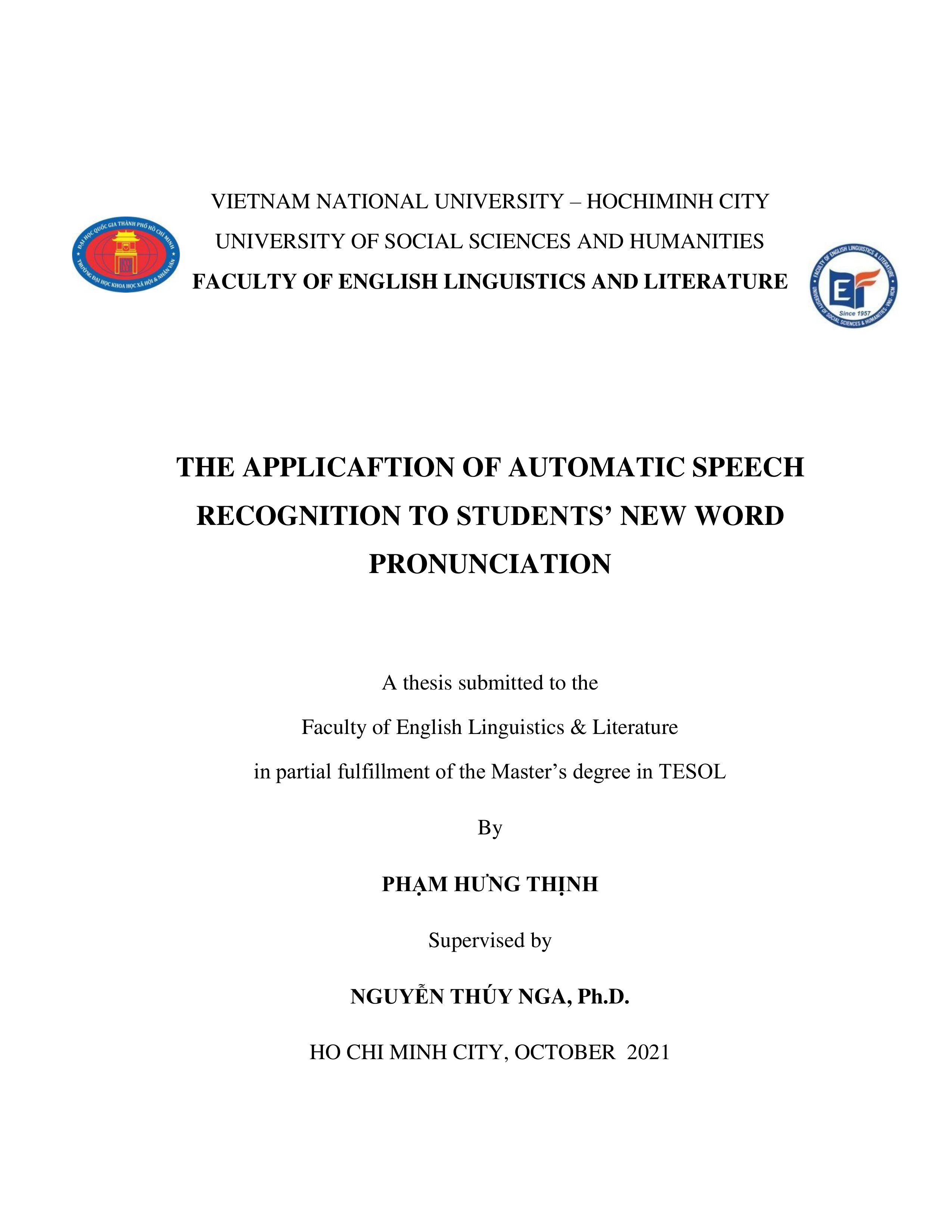 The application of automatic speech recognition to students new word pronunciation m a