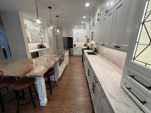 Denville NJ Kitchen - Long view of the new Island countertops and Perimeter countertops Denville NJ Kitchen - Long view of the new Island countertops and Perimeter countertops