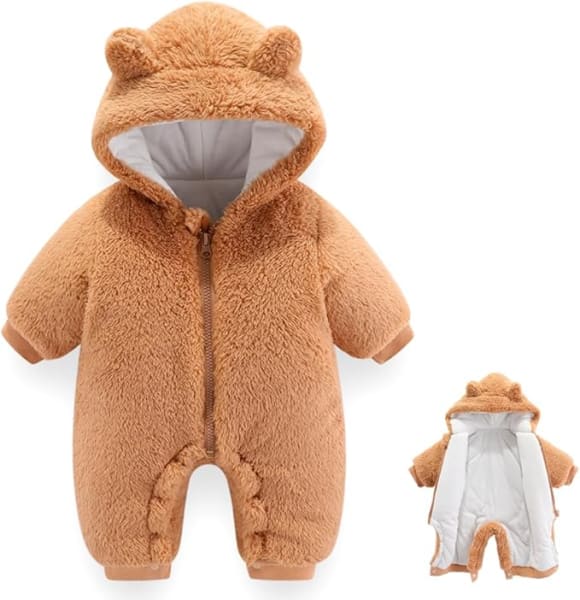 Baby Bear Outfit Suit Girls Boys Fleece Jumpsuit thumbnail 2