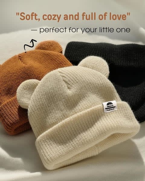 Baby Beanie Winter Hat with Bear Ear for Infant Toddler thumbnail 2