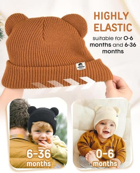 Baby Beanie Winter Hat with Bear Ear for Infant Toddler thumbnail 4
