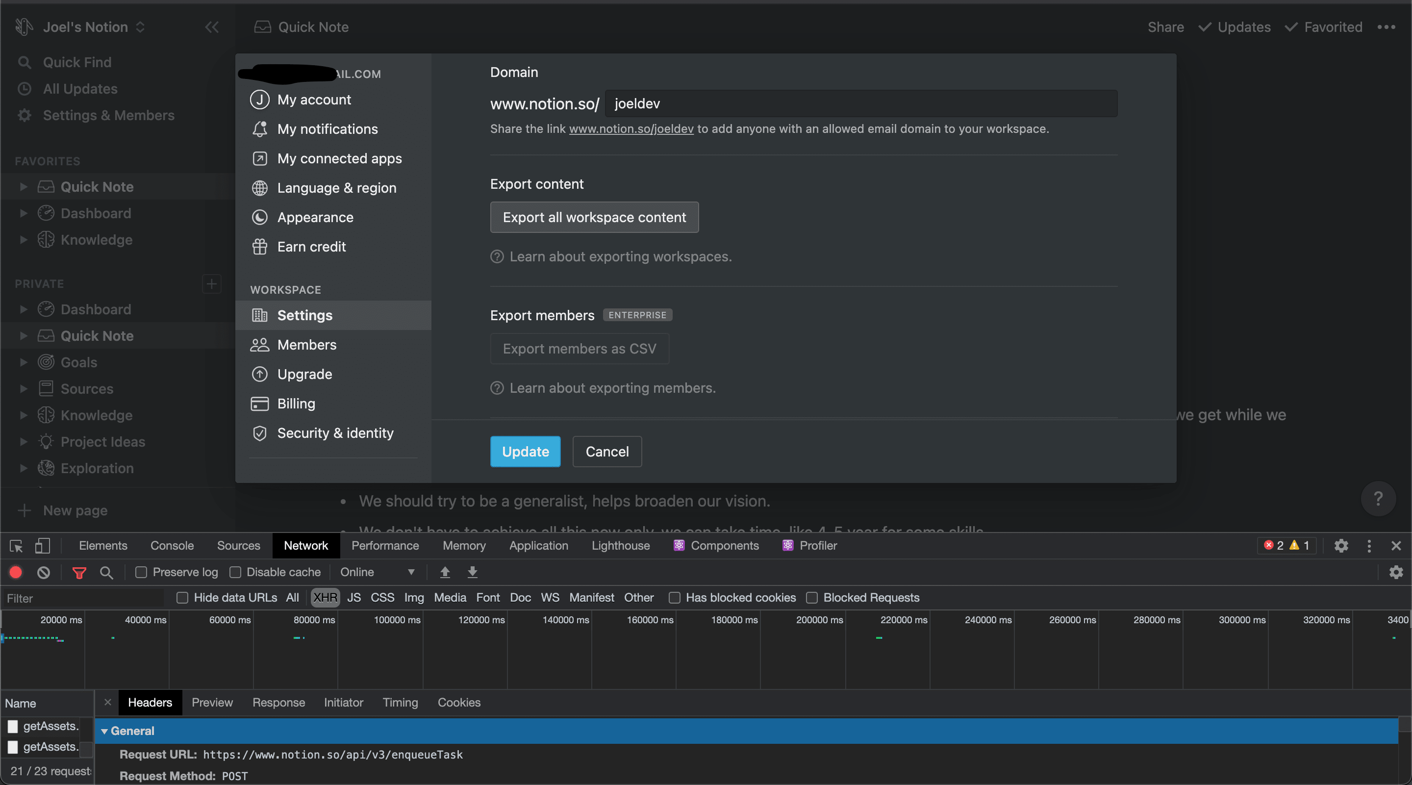 Export Notion Workspace