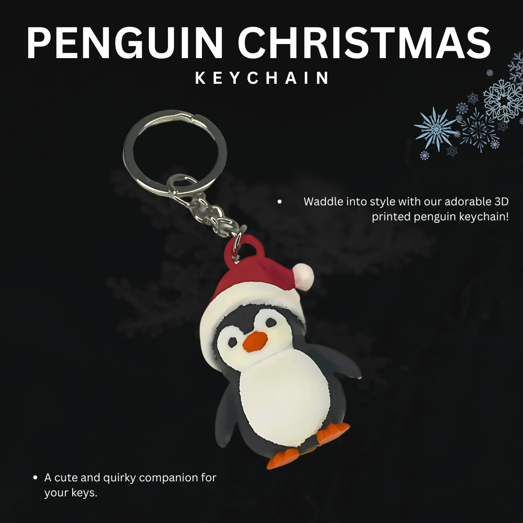 Penguin Christmas Hat Keychain -- Cute Festive Charm