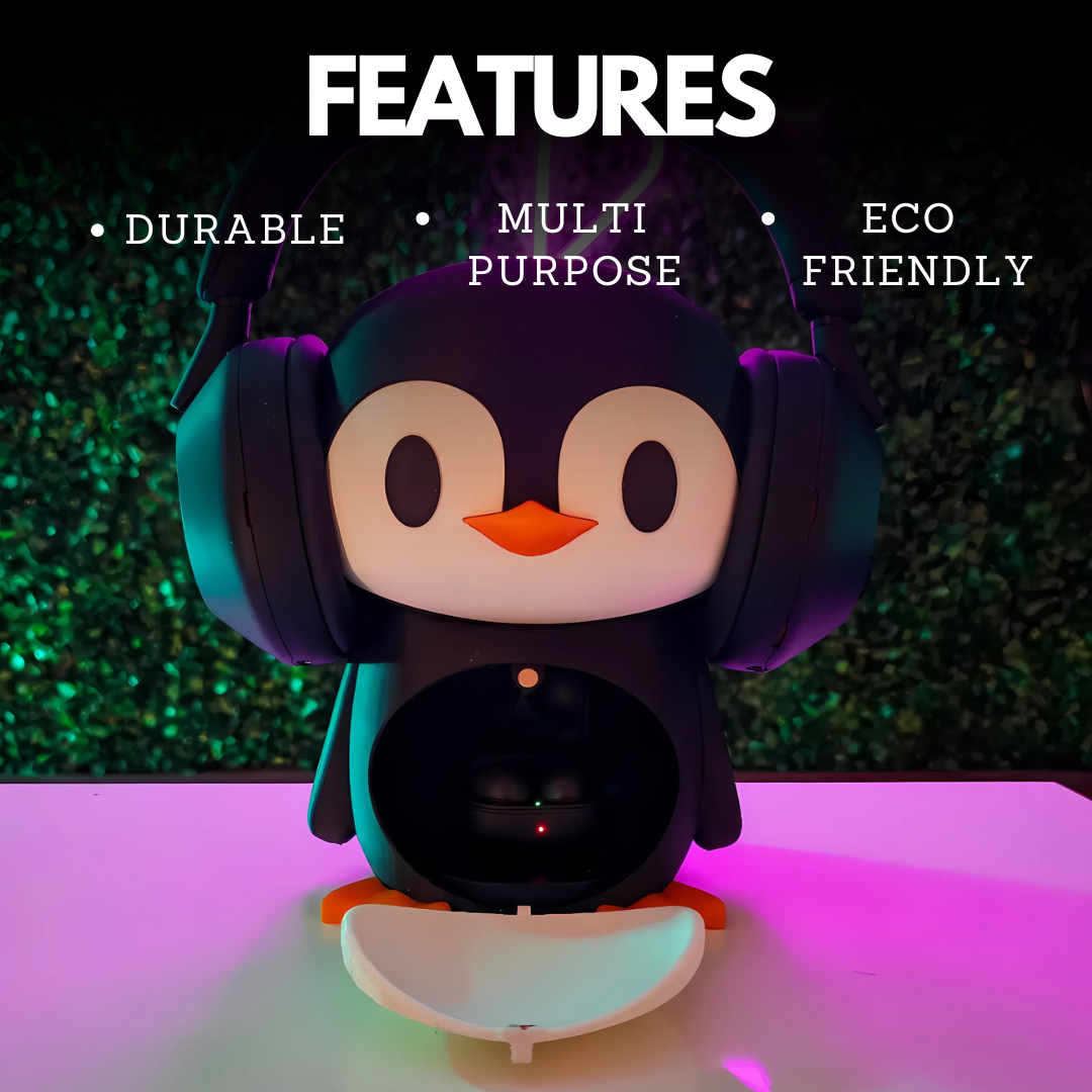 Penguin Headphone Stand -- Adorable Desk Organizer