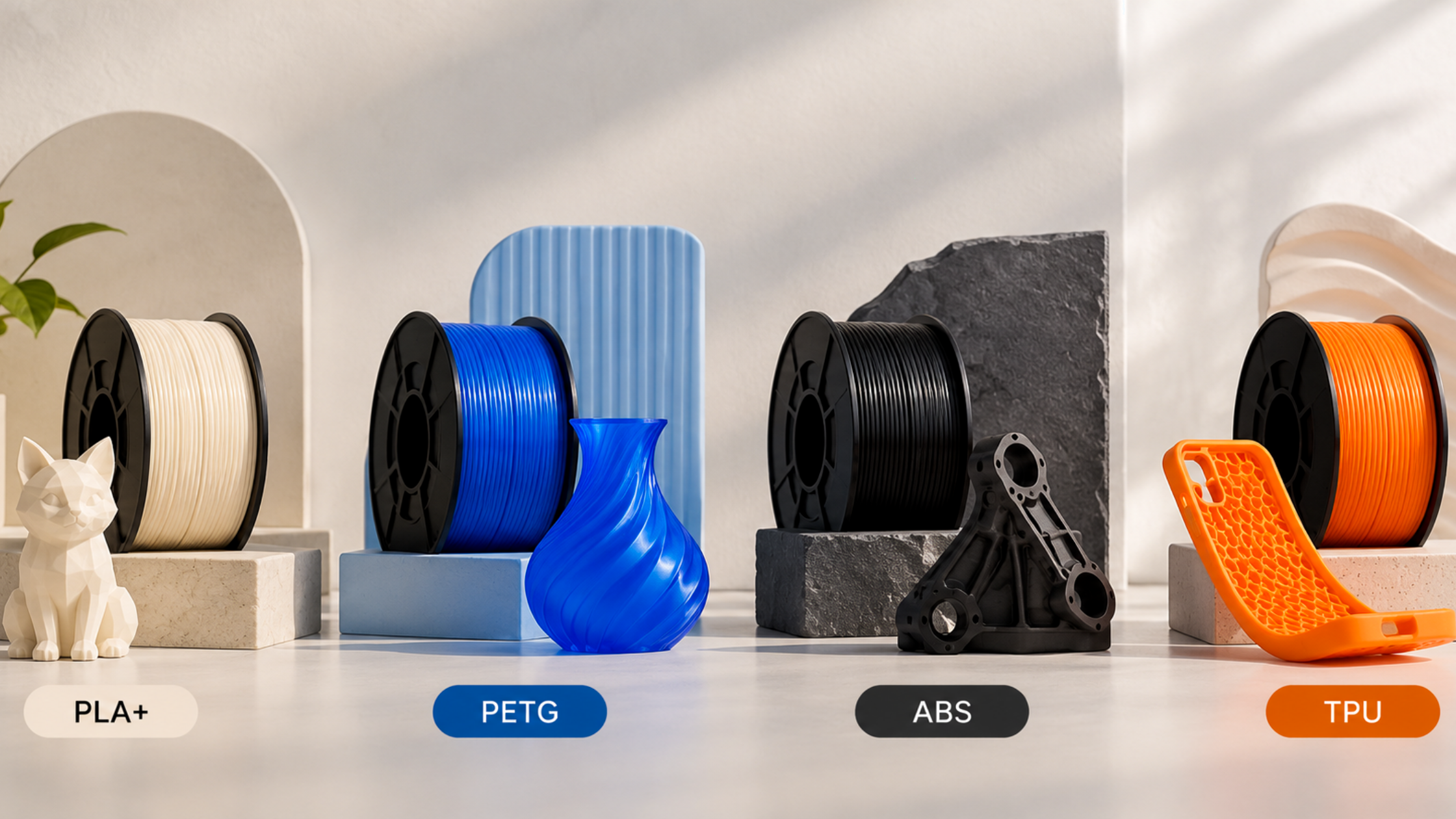 The Ultimate 3D Printing Filament Selection Guide: PLA+, PETG, TPU & ABS