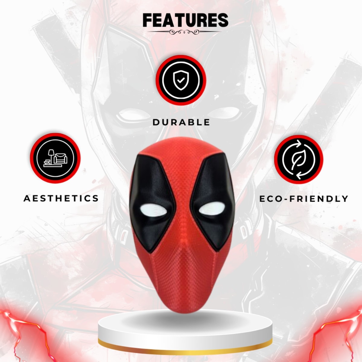 Deadpool Mask – Full-Face 3D Printed Cosplay Helmet