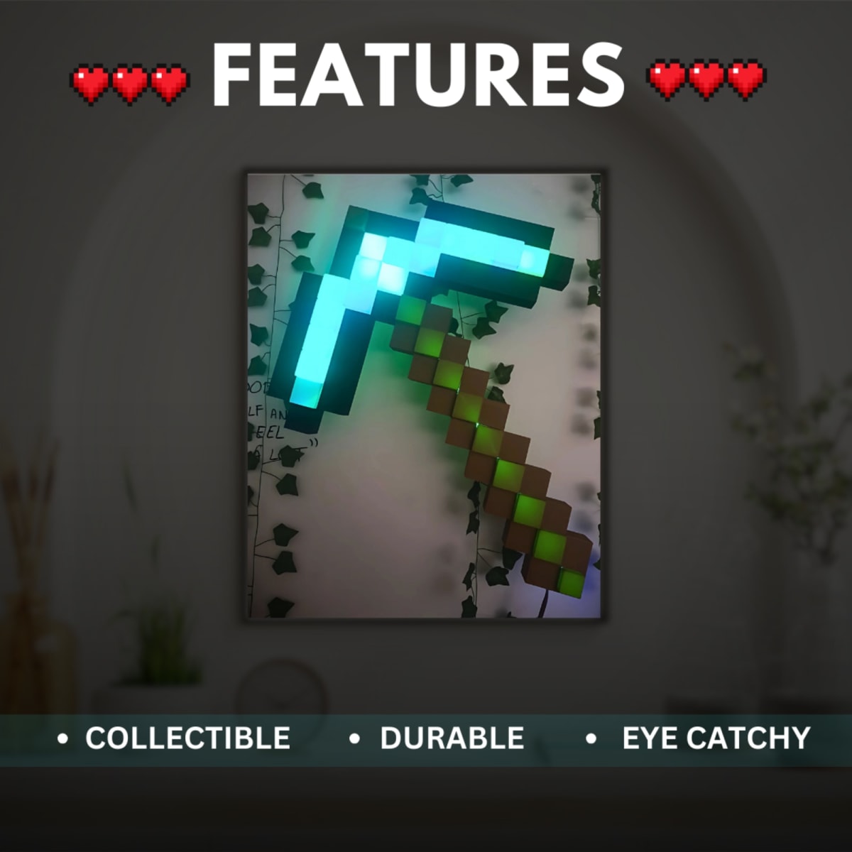 Minecraft Inspired Pickaxe Lamp – 3D Printed Pixel LED Light
