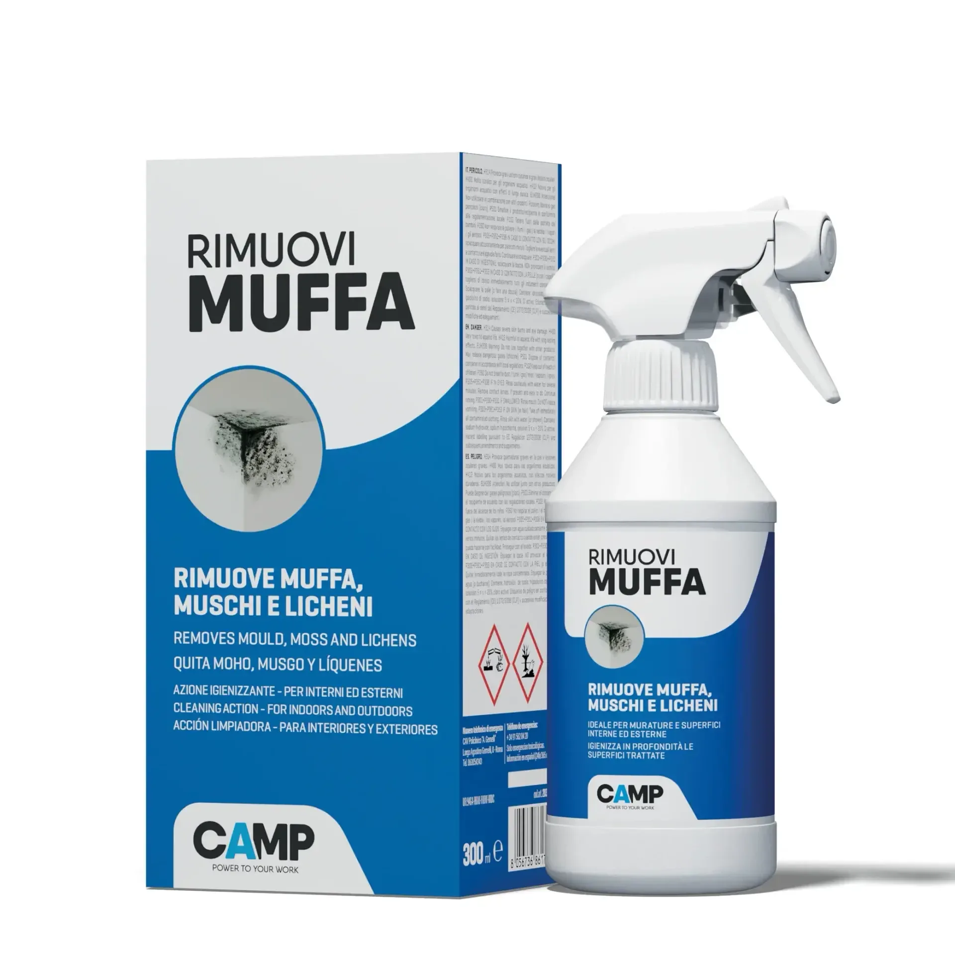 CAMP Rimuovi Muffa Spray kit 2 x 750ml – Antimuffa Igienizzante Istantaneo Interni ed Esterni