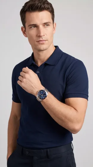 Model Shot applied to accessories — watch on the wrist of an AI-generated model, variation 3