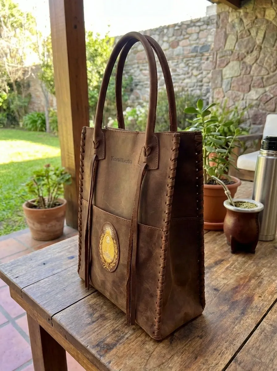 Matera de cuero vista lateral izquierda generada con IA