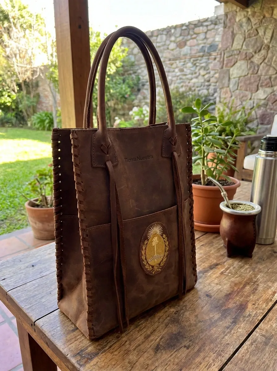 Matera de cuero vista lateral derecha generada con IA