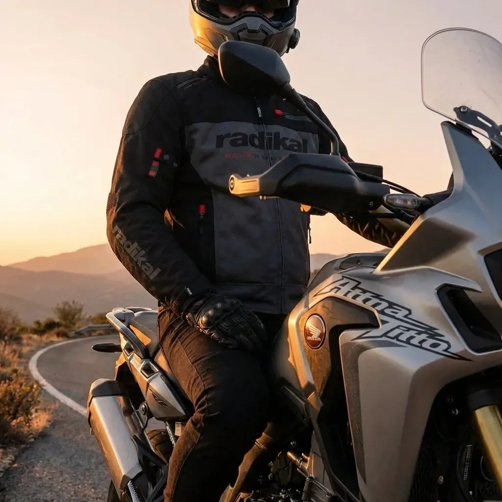 Campera de moto en contexto vista frontal generada con IA