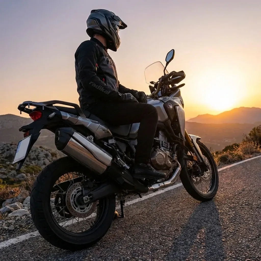 Campera de moto en contexto vista lateral izquierda generada con IA