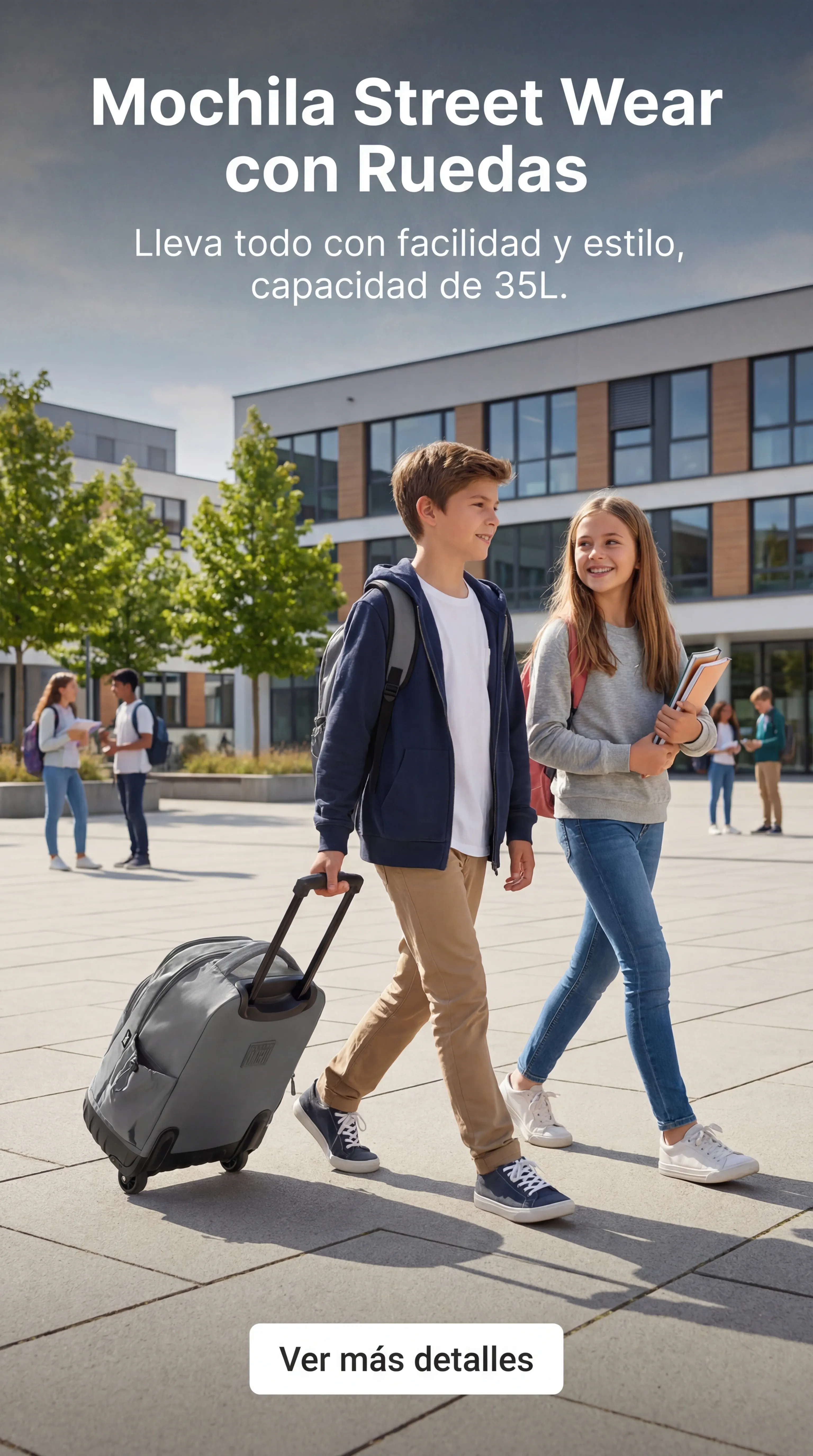 Creatividad tipo anuncio de mochila Cecchini generada con TiendaPop para campañas de Vuelta a Clases en Tiendanube