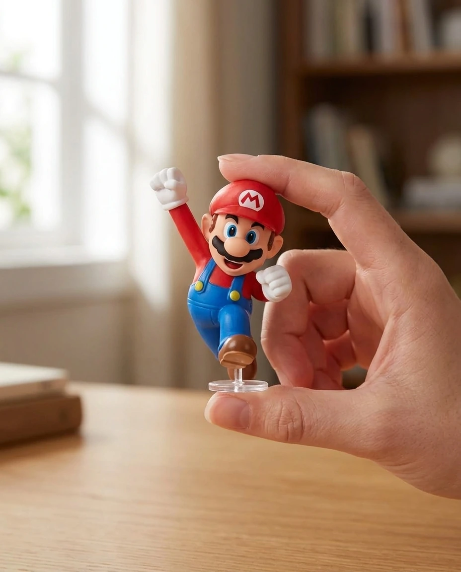 Flat Lay con Mario Bros, monedas, hongos y caños