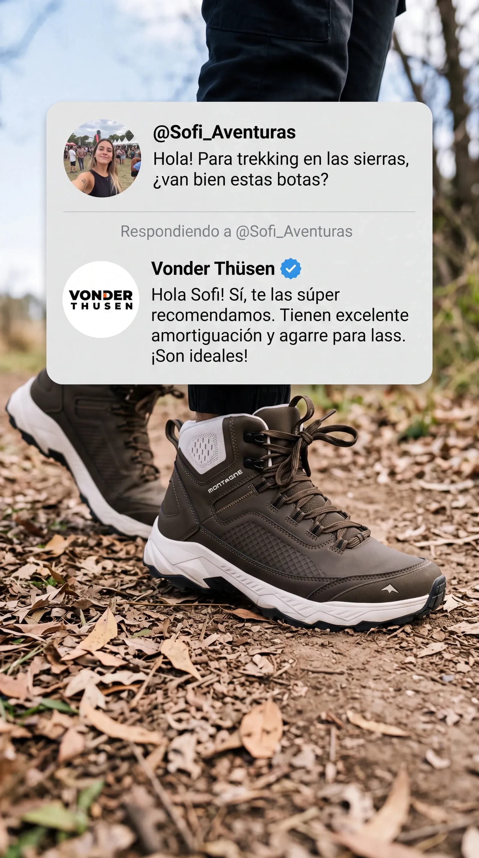 Anúncio com pergunta de usuário e resposta da marca